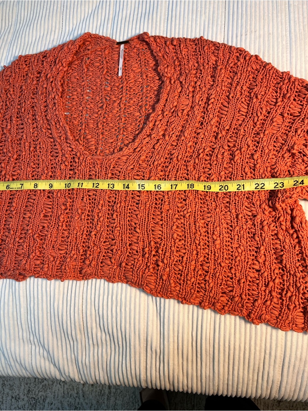 Free People Open-Knit V-Neck Oversized Cotton Sweater in Rust Orange - Picture 10 of 10